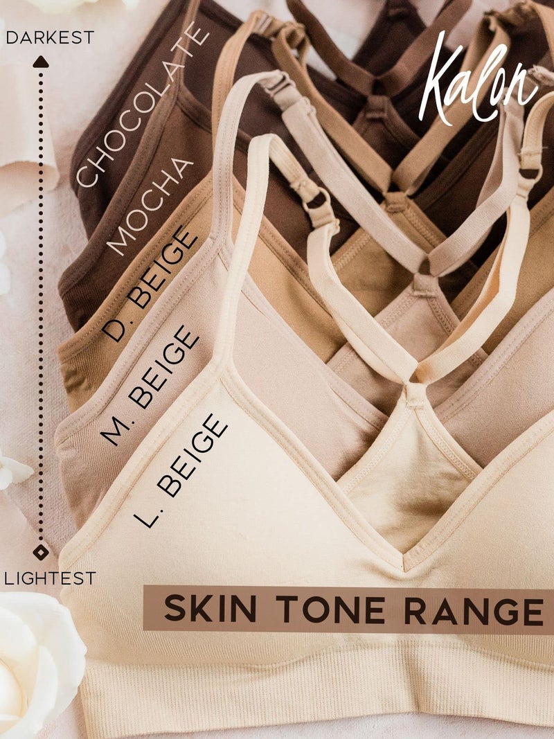 Kalon Womenâ€™s 4 Pack Racerback Sports Bralette Seamless Wireless Comfort Bra (Large, 4PK Med Beige) - Image 3